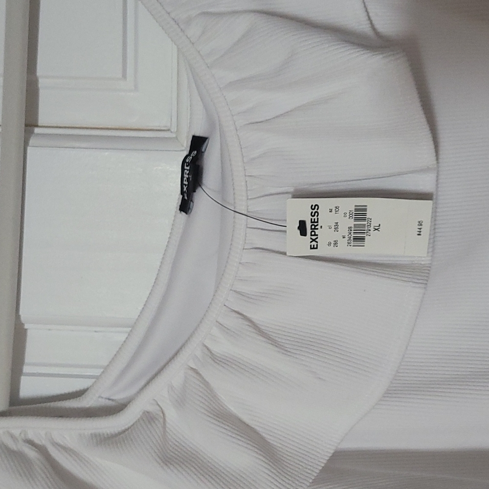 Express White Ruffle Ribbed Bodysuit - Picture 2 of 6
